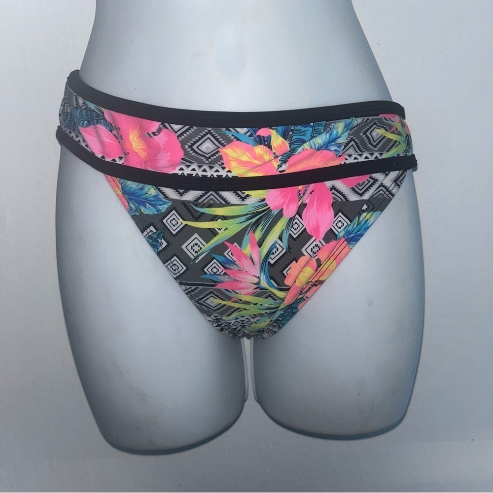 OP M 7-9 Bright Fluorescent Tropical Print Bikini Women Bottom Pink Black Gray*